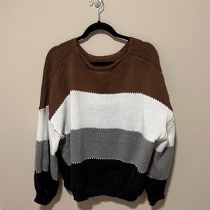 SHEIN Brown White Gray & Black Striped Knit Sweater